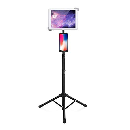 Luxtude Soporte Tablet, Altura Ajustable Tripode iPad con 2 Soportes, Tripode para Tablet & iPad Stand para iPad, iPad Mini, iPad Pro, iPhone, Fire y Más Tabletas & Teléfono de 4 a 14.5 Pulgadas