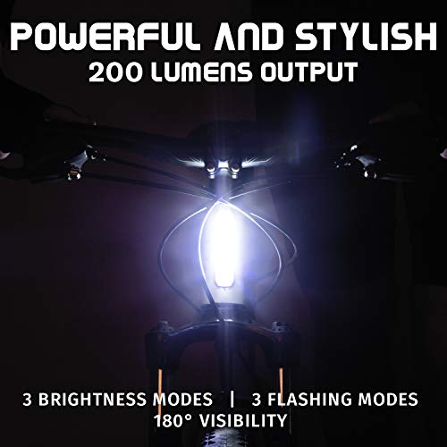 Luz Bicicleta Delantera Recargable USB de Apace - Potente Foco LED Faro de Seguridad para Bici - Super Brillante 200 Lúmenes para una Visibilidad Optima en Bicicleta