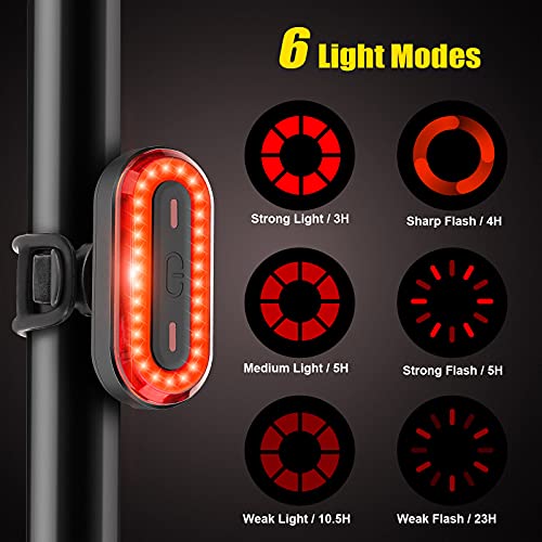 Luz Bicicleta Trasera LED 6 Modos de Iluminación Luz de Bicicleta Recargable USB Linterna Batería de 400mAh Impermeable Protección para Ciclismo, Carretera y Montaña