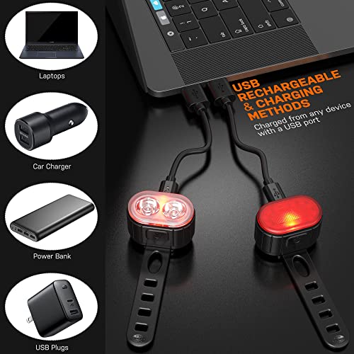 Luz Bicicletas LED, Luces Bicicleta Recargable USB, Luz Delantera Ultrabrillantes para Bicicleta y Trasera kit, IPX5 Impermeable Luces Potentes Bicicleta Carretera y Montana Juego de Modo 4/6