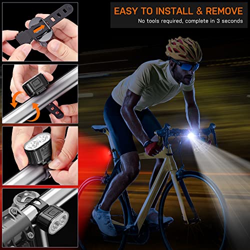 Luz Bicicletas LED, Luces Bicicleta Recargable USB, Luz Delantera Ultrabrillantes para Bicicleta y Trasera kit, IPX5 Impermeable Luces Potentes Bicicleta Carretera y Montana Juego de Modo 4/6