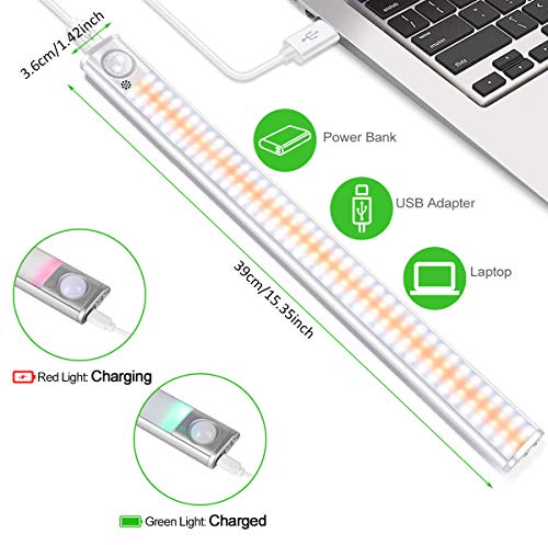 Luz de Armario LED, Luces 160 LEDs con Sensor de Movimiento con Tira Magnética, Batería Recargable por USB, 3 Modos, Usado para Armarios, Cocina, Escalera, Garaje, Pasillo, Emergencias