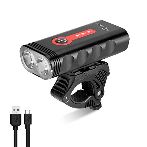 Luz de Bicicleta RYACO, Luces de Bicicleta Recargables USB, Faro Delantero, 2400 lúmenes, 4 Modos, IP65, luz de montaña Impermeable para Ciclismo, Linterna (Negro y Rojo)