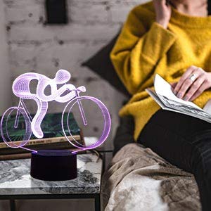 Luz de Noche LED Ilusión 3D Lámpara de Mesa de Cabecera 16 colores Cambiando la iluminación dormir con el botón de tacto inteligente Lindo regalo de calentamiento actual Decoración creativa(Bicicleta)