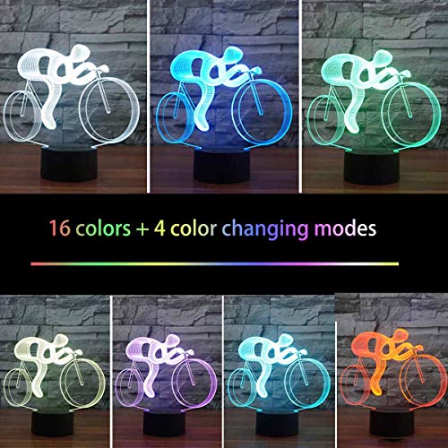 Luz de Noche LED Ilusión 3D Lámpara de Mesa de Cabecera 16 colores Cambiando la iluminación dormir con el botón de tacto inteligente Lindo regalo de calentamiento actual Decoración creativa(Bicicleta)