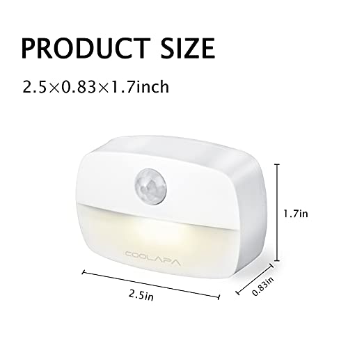 luz de Noche,COOLAPA Luz Nocturna LED con Sensor de Movimientom, Blanco cálido,Funcionan con Pilas, Adecuada para Dormitorio, Habitación Bebé,Baño, Inodoro, Escaleras, Cocina, Pasillo (1Pack)