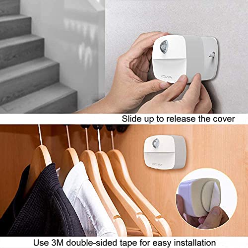 luz de Noche,COOLAPA Luz Nocturna LED con Sensor de Movimientom, Blanco cálido,Funcionan con Pilas, Adecuada para Dormitorio, Habitación Bebé,Baño, Inodoro, Escaleras, Cocina, Pasillo (1Pack)