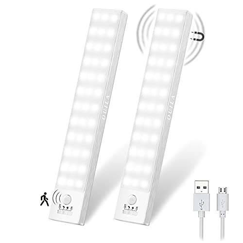 Luz LED Armario Magnética con Sensor Movimiento 36 LEDs 4 Modos Luz LED Adhesiva USB Recargable 800mAh Luz Nocturna para Escaleras, Armario, Pasillo, Cocina, Garaje-2 Packs