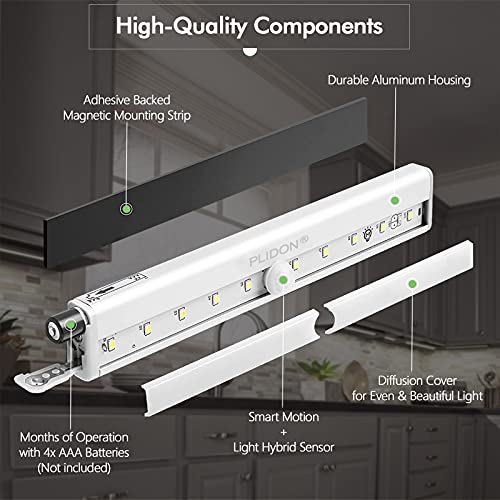 Luz LED Armario Sensor Movimiento, 4 Piezas 3000K Regleta LED a Pilas Luces LED Cocina Bajo Mueble Sin Cable Con Tira Magnética Adhesiva Luz Nocturna LED Inalámbrica Para Escaleras Interiores Pasillo