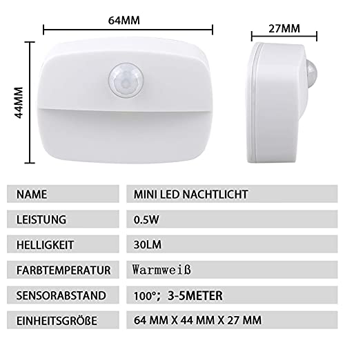 Luz Nocturna Sensor Movimiento,Luz De Noche, [2 unidades] Luz Con Sensor De Movimiento a Pilas,Luz Quitamiedos Infantil, Baño, Cocina, Para Dormitorio, Pasillo, Escaleras, Energéticamente Eficiente