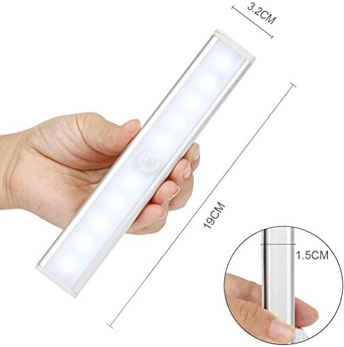 Luz Nocturna,Sensor de Movimiento 10 LED Alimentado Por Batería Sensor de Luz Interior Luz LED de Armario,Para Armario,Pasillo,Escalera,Sótano,Cocina,Garaje,Gabinete,Baño(2 Pack)