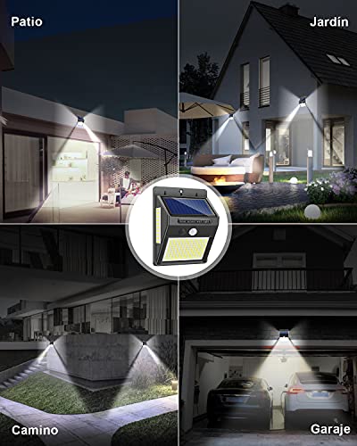 Luz Solar Exterior 2 Pack 216 LED,Innosinpo【2021 Ultimo Modelo】Focos Solares Exterior con Sensor de Movimiento,Luces LED Solares Exteriores 300º Iluminación,Impermeable Lampara Solar para Garaje,Patio