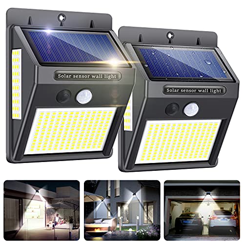 Luz Solar Exterior 2 Pack 216 LED,Innosinpo【2021 Ultimo Modelo】Focos Solares Exterior con Sensor de Movimiento,Luces LED Solares Exteriores 300º Iluminación,Impermeable Lampara Solar para Garaje,Patio