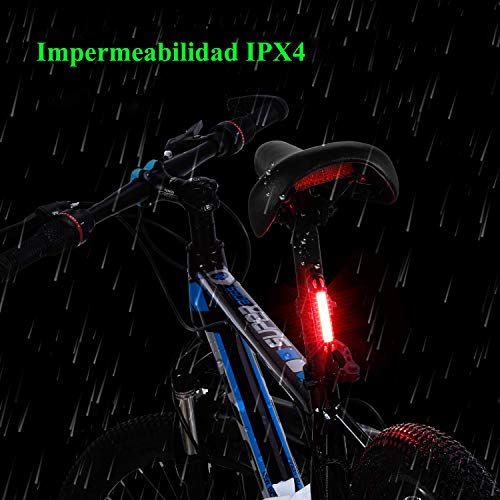 Luz Trasera para Bicicleta Potente (2 Paquetes) Luz de Seguridad LED Recargable USB Piloto Luz Trasera Impermeable para Ciclismo Súper Brillante Rojo Verde Azul 7 Modos Adecuada para Bici de Carretera