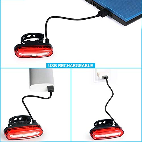 Luz Trasera para Bicicleta Recargable USB, Super Brillante Rojo Luz LED Bici de 120 Lúmenes, Impermeable, 240 ° Faro Trasero Bici para Máxima Seguridad de Ciclismo