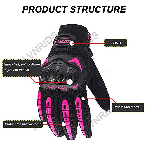 LVNRIDS Guantes de Moto, Pantalla Táctil en los Dedos Guantes de Carreras para Hombres y Mujeres para Motocross Rosa M