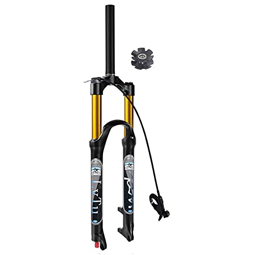 LvTu Bicicleta Horquilla Suspensión Aire MTB 26 27.5 29 Pulgadas Viaje 140mm, Ajuste de Rebote 1-1/8" Tubo Recto/Cónico QR 9mm Ultraligero Bloqueo Manual/Remoto Bicicleta de Montaña Horquilla De