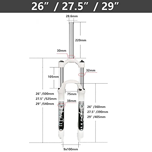 LvTu Horquilla de Bicicleta de Montaña 26 27,5 29 Pulgadas, 1-1/8 Tubo Recto Resorte Hidráulico Mecánico Suspensión Bici Horquilla Delantera MTB Blanco (Size : 27.5")