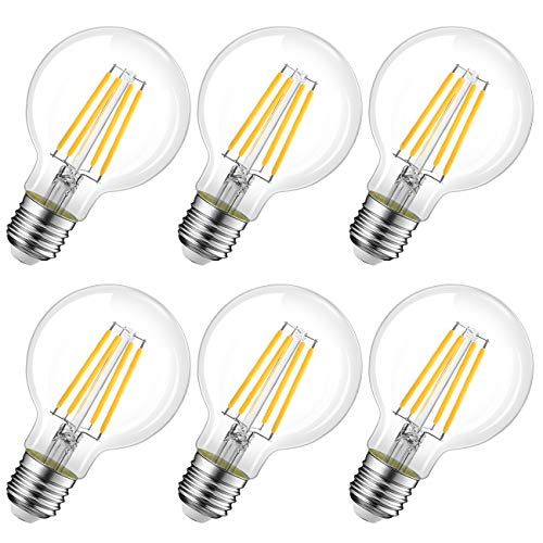 LVWIT Bombillas Globo de Filamento LED E27 (Casquillo Gordo) - 8W equivalente a 60W, 806 lúmenes, Color blanco cálido 2700K. Bombilla retro vintage, No regulable - Pack de 6 Unidades.