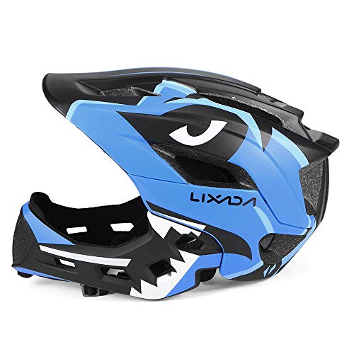 LXYDD Casco para niños Casco para niños con mentonera,Mentonera Desmontable,13 Orificios de Ventilación,Casco para Bicicleta para niñas y niños,Adapta al tamaño de la Cabeza 48-56cm,Dark Blue