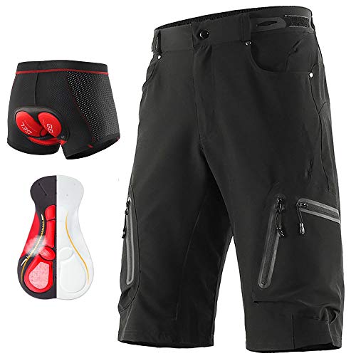 LXZH Bicicletas Mountain Bike Pantalones Cortos Hombre, Culotes Ciclismo MTB Pantalon Descenso, Verano Deporte Ropa de Ciclismo con Badana Gel Transpirable Secado Rápido,Negro,M