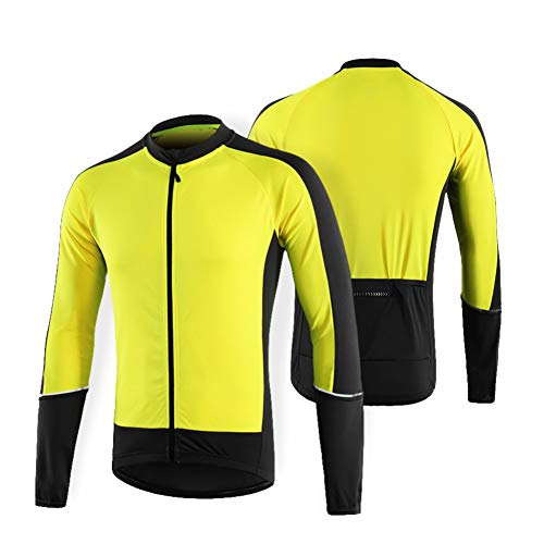 LY4U Camiseta de Ciclismo para Hombre, Camisetas de Ciclismo de Manga Larga, Camiseta de MTB Transpirable de Secado rápido, Ropa de Bicicleta de Carreras Amarillo L