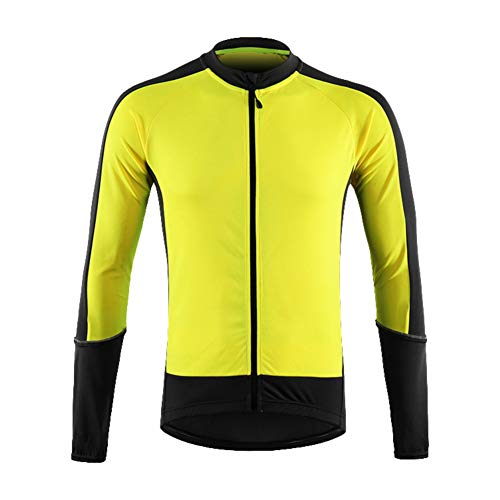 LY4U Camiseta de Ciclismo para Hombre, Camisetas de Ciclismo de Manga Larga, Camiseta de MTB Transpirable de Secado rápido, Ropa de Bicicleta de Carreras Amarillo L