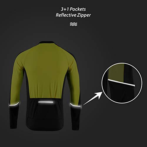 LY4U Camiseta de Ciclismo para Hombre, Camisetas de Ciclismo de Manga Larga, Camiseta de MTB Transpirable de Secado rápido, Ropa de Bicicleta de Carreras Amarillo L