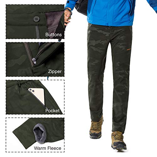 LY4U Hombres Pantalones de Senderismo con Forro Polar Softshell para Hombre, Repelente al Agua al Aire Libre, a Prueba de Viento, Grueso, para Caminar en Invierno, Pantalones de Camuflaje