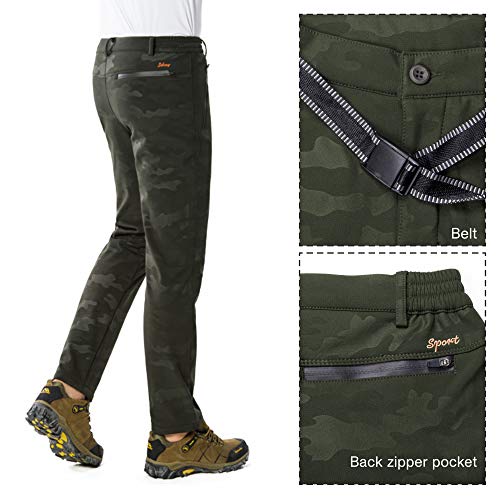 LY4U Hombres Pantalones de Senderismo con Forro Polar Softshell para Hombre, Repelente al Agua al Aire Libre, a Prueba de Viento, Grueso, para Caminar en Invierno, Pantalones de Camuflaje