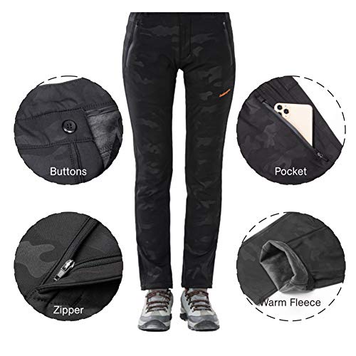 LY4U Mujer Pantalones de Senderismo con Forro Polar Softshell Al Aire Libre Resistente al Agua Resistente al Viento Camping Caminar Pantalones de esquí para Otoño/Invierno/Primavera