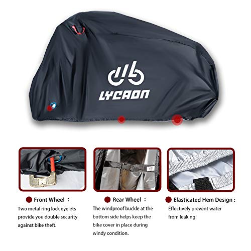 LYCAON Fundas para Bicicletas, 210D Poly Fabric UV Protection Impermeable Anti Dust Bike Rain Cover para Bicicletas de Carretera de Montaña, con Bolsa de Almacenamiento (For 29'' Bike/Negro)