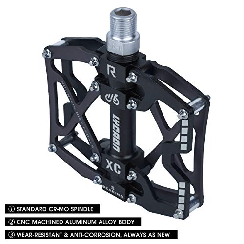 LYCAON Pedales para Bicicletas, Pedal de Bicicleta Antideslizante de Aleación de Aluminio CNC, para Bicicleta de Carretera MTB BMX Mountain Road de 9/16" (Negro)