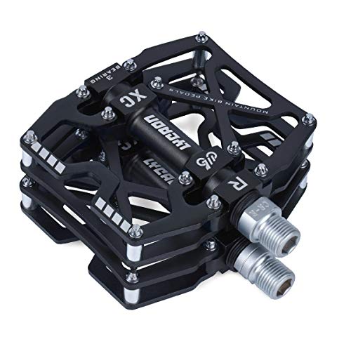 LYCAON Pedales para Bicicletas, Pedal de Bicicleta Antideslizante de Aleación de Aluminio CNC, para Bicicleta de Carretera MTB BMX Mountain Road de 9/16" (Negro)