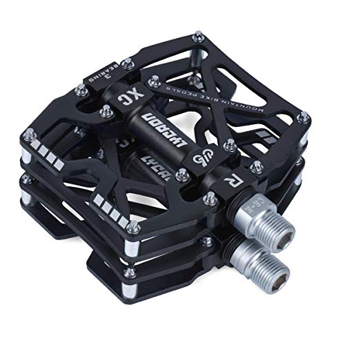 LYCAON Pedales para Bicicletas, Pedal de Bicicleta Antideslizante de Aleación de Aluminio CNC, para Bicicleta de Carretera MTB BMX Mountain Road de 9/16" (Negro)