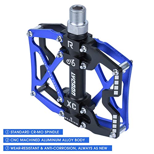 LYCAON Pedales para Bicicletas, Pedal de Bicicleta Antideslizante de Aleación de Aluminio CNC, para Bicicleta de Carretera MTB BMX Mountain Road de 9/16" (Azul)