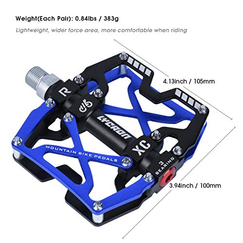 LYCAON Pedales para Bicicletas, Pedal de Bicicleta Antideslizante de Aleación de Aluminio CNC, para Bicicleta de Carretera MTB BMX Mountain Road de 9/16" (Azul)