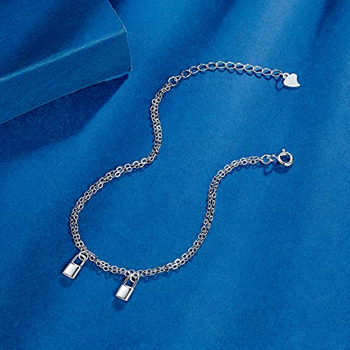 Lydreewam Cadena Doble Candado Pulsera para Mujer Plata de Ley 925 con Caja de Regalo, Ajustable 16+3cm