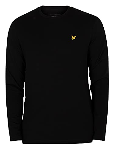 Lyle & Scott de los Hombres Camiseta Lisa de Manga Larga, Negro, XL