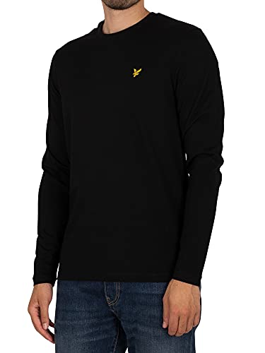 Lyle & Scott de los Hombres Camiseta Lisa de Manga Larga, Negro, XL