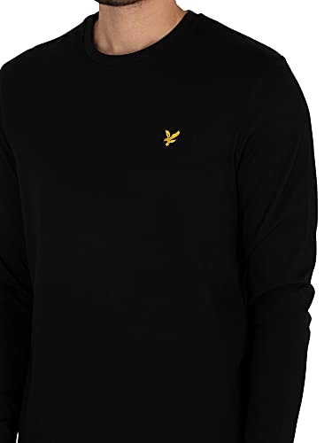 Lyle & Scott de los Hombres Camiseta Lisa de Manga Larga, Negro, XL