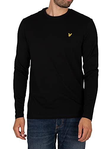 Lyle & Scott de los Hombres Camiseta Lisa de Manga Larga, Negro, XL