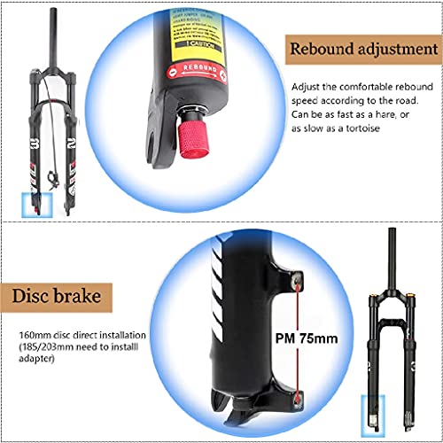 LYYCX MTB Horquillas Suspensión para Bicicletas 26 27,5 29 Pulgadas,Viaje 120mm Aleación de Magnesio Ultraligera Tubo Recto 1-1/8”Horquilla Control Remoto De Bicicleta QR 9x100mm Negro