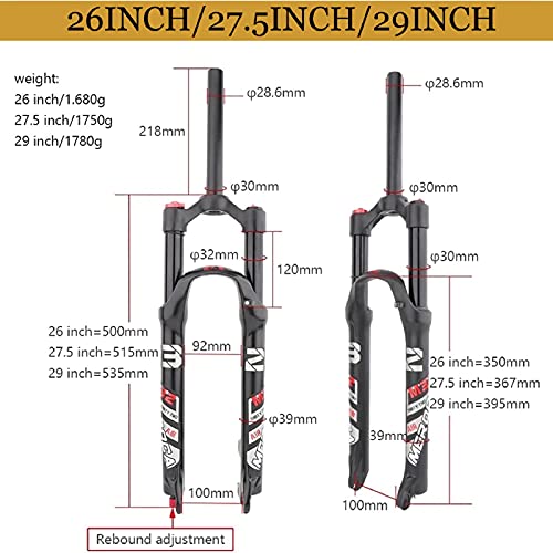 LYYCX MTB Horquillas Suspensión para Bicicletas 26 27,5 29 Pulgadas,Viaje 120mm Aleación de Magnesio Ultraligera Tubo Recto 1-1/8”Horquilla Control Remoto De Bicicleta QR 9x100mm Negro