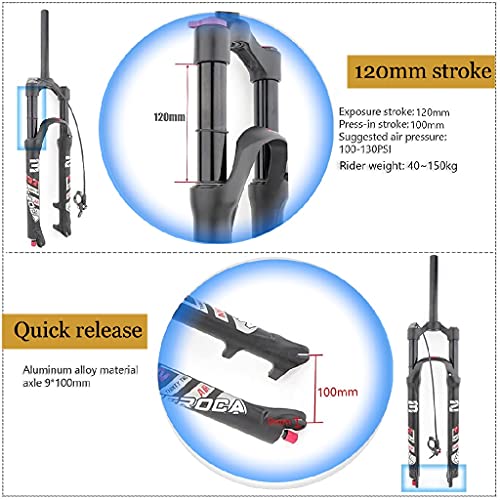 LYYCX MTB Horquillas Suspensión para Bicicletas 26 27,5 29 Pulgadas,Viaje 120mm Aleación de Magnesio Ultraligera Tubo Recto 1-1/8”Horquilla Control Remoto De Bicicleta QR 9x100mm Negro