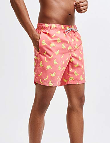 MaaMgic 5.5" Bañadores Hombre Shorts de Playa para Natación y Surf Traje de Baño Secado Rápido para Vacaciones, Plátano Naranja,L