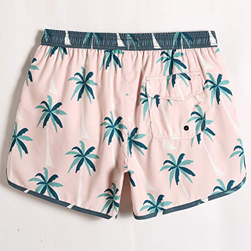 MaaMgic Bañador Hombre de Natación Secado Rápido Interior de Malla Pantalones Cortos d'Aire Vintage 80s 90s,Rosa Árbol de Coco Verde,M