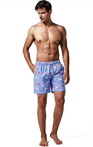 MaaMgic Hombre Bañador de Playa Tropical Vacaciones y Viajes en Verano con Bolsillos Azul Flamenco XXL