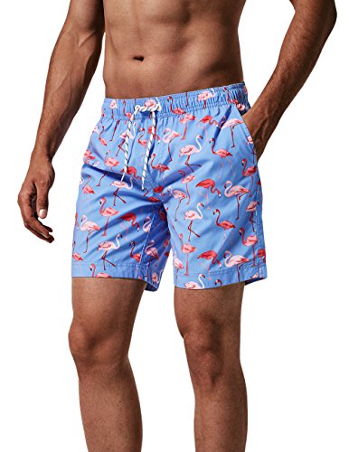 MaaMgic Hombre Bañador de Playa Tropical Vacaciones y Viajes en Verano con Bolsillos Azul Flamenco XXL