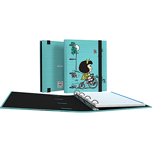Mafalda 88112639. Carpeta 4 Anillas con Recambio Hojas, A5, Cuadrículadas 5x5, Carpebook, Colección Mafalda, Bici